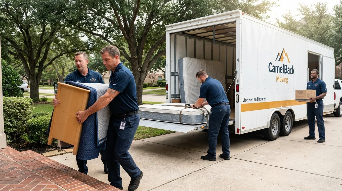 Crew loading residential truck for cross-state move from Ada, MN