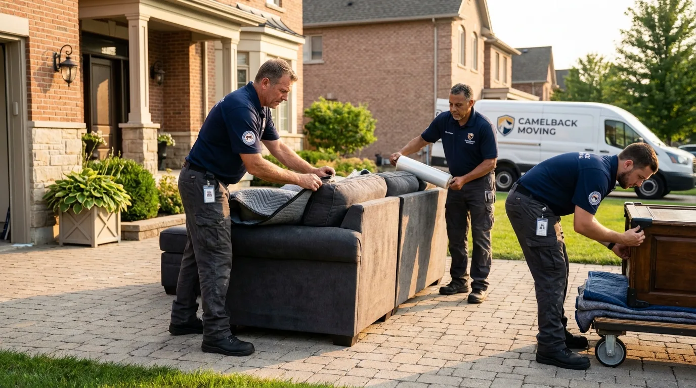 Large estate moving crew wrapping furniture in Ada, MN