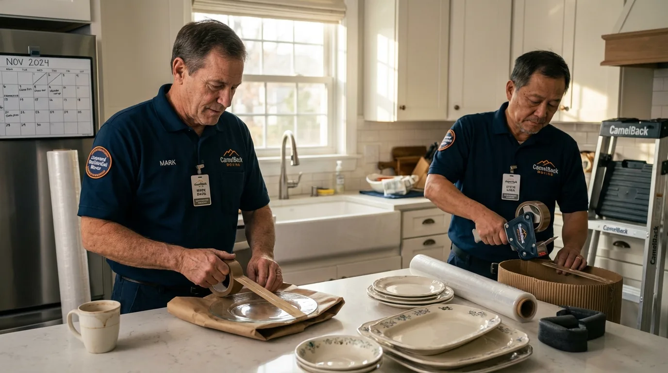 Professional crew packing kitchen dishware in Ada, MN
